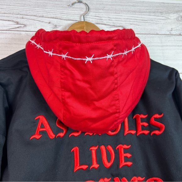 Assholes Live Forever Roses Embroidered Bomber Jacket Size XL - Picture 5 of 9